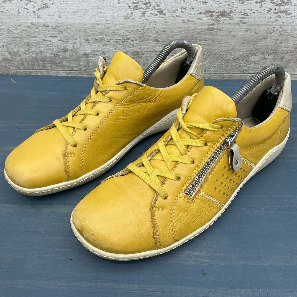 Remonte R1432 Liv Yellow Leather Zip Lace-Up Sneakers Size 40 US 9-9.5